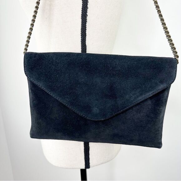 J.CREW Suede Envelope Foldover Chain Strap Shoulder Bag Black - Picture 2 of 12